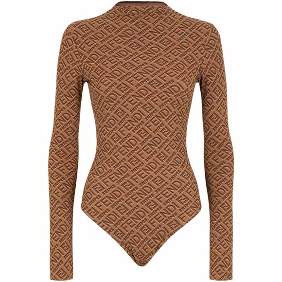 Fendi Tan Logo Print Bodysuit